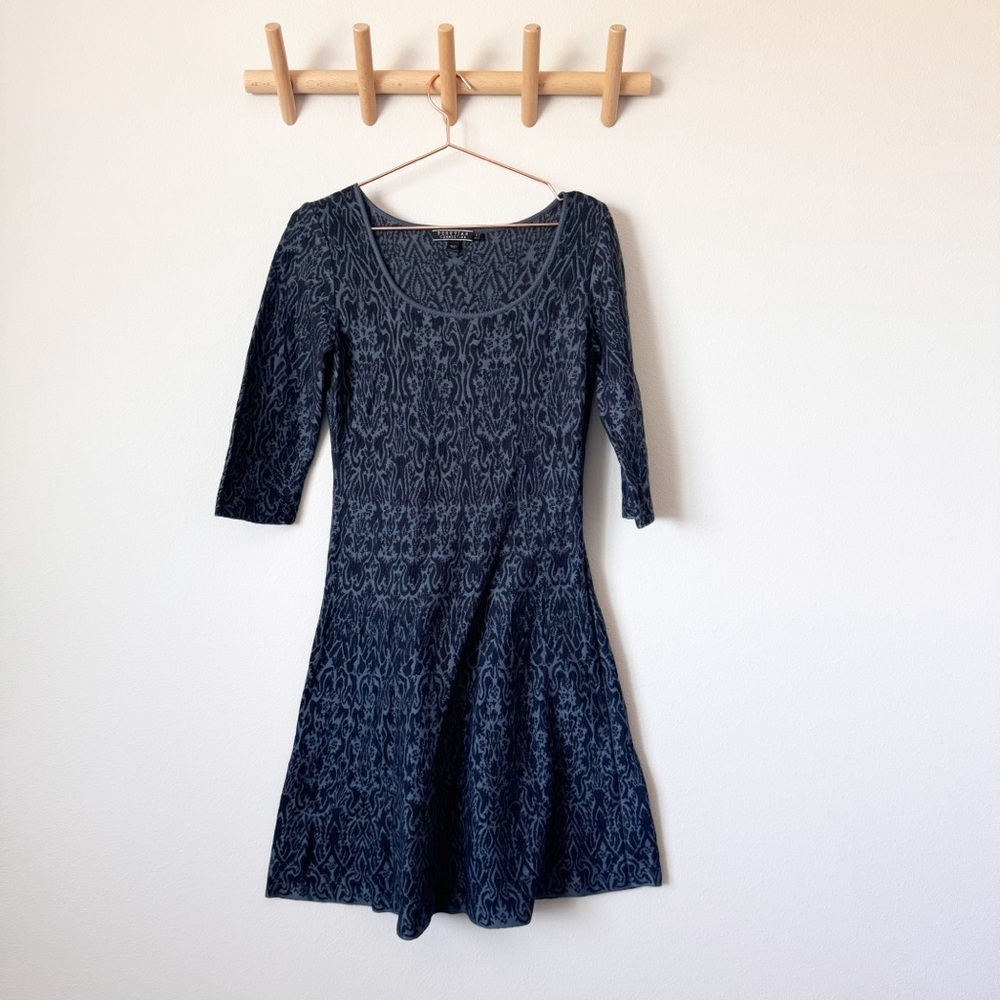 Peruvian Connection Fiesole Pima Cotton Dress Womens Size S Blue Black Jacquard - Picture 2 of 9
